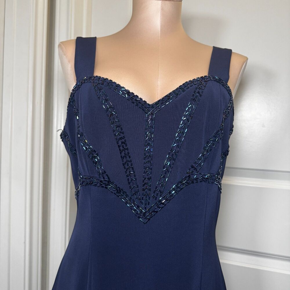 Vintage Jovani Navy Blue Beaded Evening Gown Sweetheart Prom Cocktail Dress 10